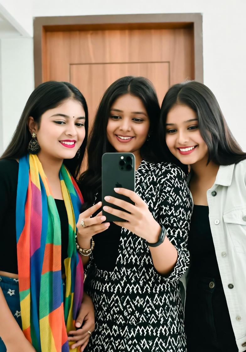 Three people taking a selfie